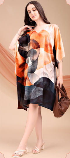 Multicolor color Kaftan in Crepe Silk, Polyester Silk fabric with Digital Print work