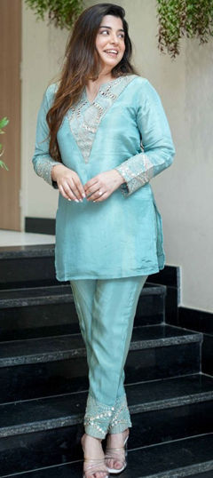 Blue color Salwar Kameez in Shimmer fabric with Embroidered, Sequence work