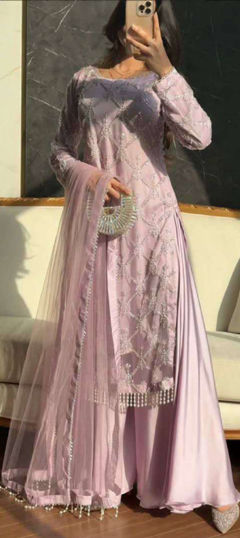 Pink and Majenta color Salwar Kameez in Net fabric with Embroidered, Thread work