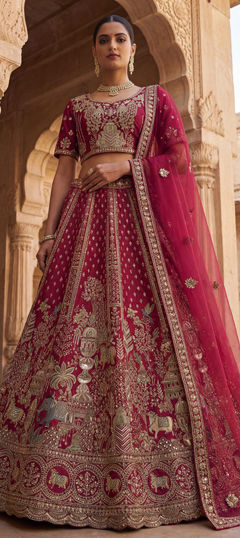 Pink and Majenta color Lehenga in Silk fabric with Embroidered, Sequence, Stone, Thread, Zari work