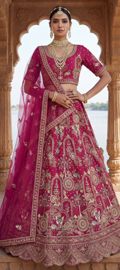 Pink and Majenta color Lehenga in Silk fabric with Sequence, Stone, Thread, Zari work