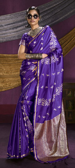 Purple and Violet color Saree in Satin Silk fabric with Weaving work