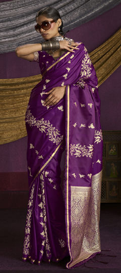 Purple and Violet color Saree in Satin Silk fabric with Weaving work