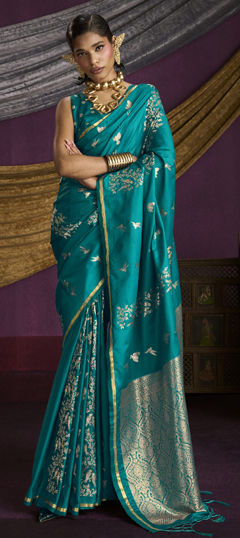 Blue color Saree in Satin Silk fabric with Weaving work