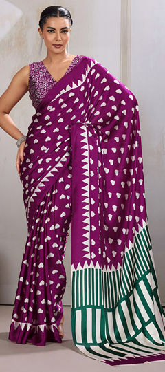 Pink and Majenta color Saree in Satin fabric with Printed work