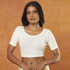 White and Off White color Blouse in Woolen fabric with Thread work