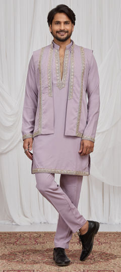 Purple and Violet color IndoWestern Dress in Viscose fabric with Bugle Beads, Cut Dana work