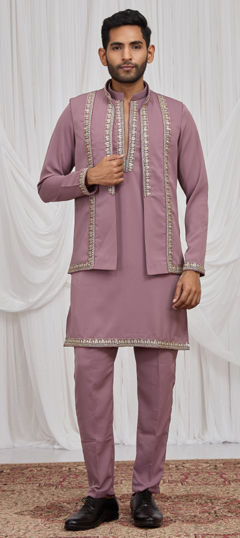 Pink and Majenta color IndoWestern Dress in Viscose fabric with Bugle Beads, Cut Dana work