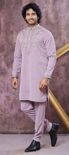 Pink and Majenta color Kurta Pyjamas in Viscose fabric with Embroidered, Mirror work