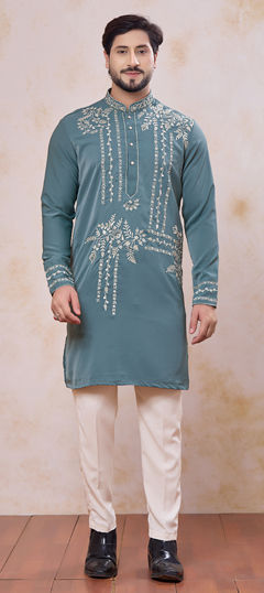 Blue color Kurta Pyjamas in Viscose fabric with Embroidered, Mirror work