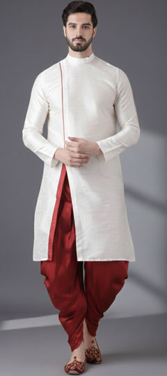 White and Off White color Dhoti Kurta in Dupion Silk fabric with Embroidered work