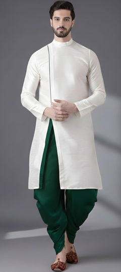 White and Off White color Dhoti Kurta in Dupion Silk fabric with Embroidered work