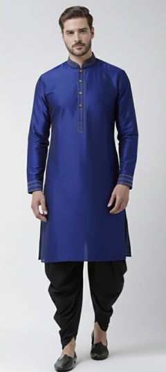 Blue color Dhoti Kurta in Dupion Silk fabric with Embroidered, Thread work
