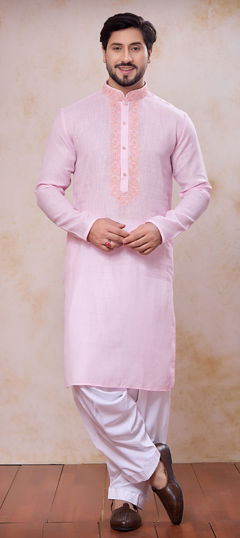 Pink and Majenta color Kurta Pyjamas in Cotton fabric with Embroidered work