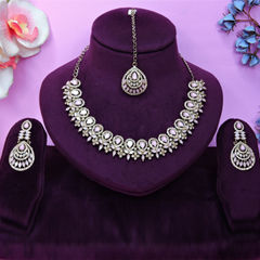 Gold Rodium Polish Pink and Majenta color Necklace in Metal Alloy studded with CZ Diamond