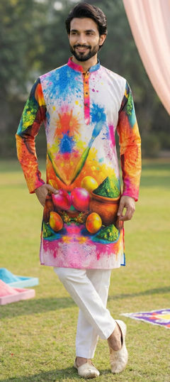 Multicolor color Kurta Pyjamas in Cotton fabric with Digital Print work
