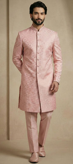 Pink and Majenta color IndoWestern Dress in Jacquard fabric with Weaving work
