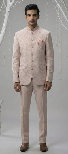 Pink and Majenta color Jodhpuri Suit in Velvet fabric with Broches work