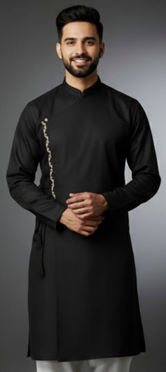 Black and Grey color Kurta in Cotton fabric with Embroidered work