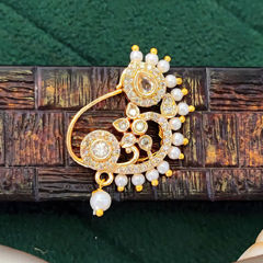 Gold Rodium Polish White and Off White color Nose Ring in Metal Alloy studded with CZ Diamond, Pearl