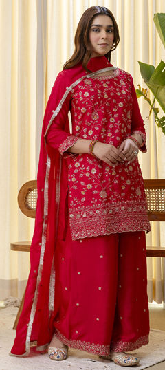 Pink and Majenta color Salwar Kameez in Blended, Silk fabric with Embroidered, Thread work