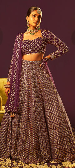 Purple and Violet color Lehenga in Faux Georgette fabric with Embroidered, Sequence, Zari work