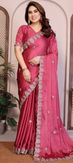Pink and Majenta color Saree in Chiffon fabric with Embroidered, Sequence, Thread work