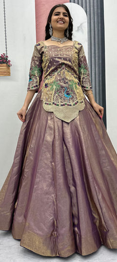 Purple and Violet color Long Lehenga Choli in Satin fabric with Embroidered work