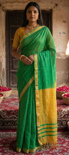 Green color Saree in Cotton fabric with Weaving work
