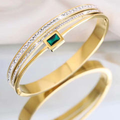 Gold Rodium Polish Green color Bangles in Metal Alloy studded with CZ Diamond