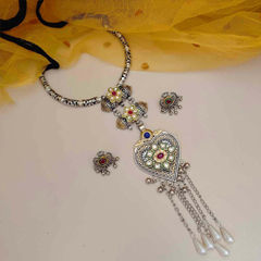Silver Rodium Polish Multicolor color Necklace in Metal Alloy studded with Beads, CZ Diamond