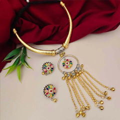 Silver Rodium Polish Multicolor color Necklace in Metal Alloy studded with Beads