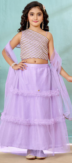 Purple and Violet color Kids Lehenga in Art Silk fabric with Sequence work