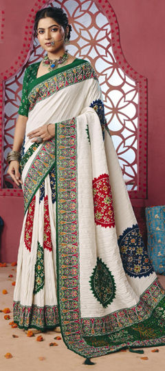 White and Off White color Saree in Silk fabric with Printed work