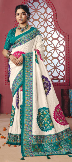 White and Off White color Saree in Silk fabric with Printed work
