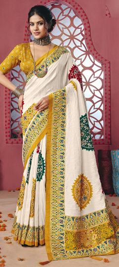 White and Off White color Saree in Silk fabric with Printed work