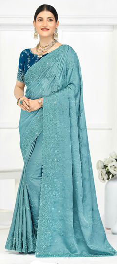 Blue color Saree in Silk fabric with Embroidered, Thread, Zari work