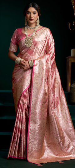 Pink and Majenta color Saree in Satin Silk fabric with Weaving work