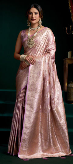 Purple and Violet color Saree in Satin Silk fabric with Weaving work