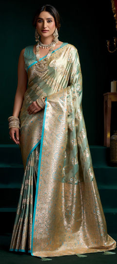 Blue color Saree in Satin Silk fabric with Weaving work