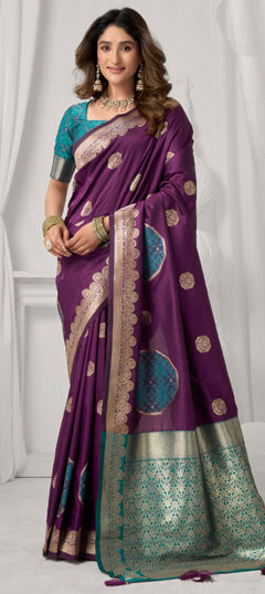 Purple and Violet color Saree in Silk fabric with Weaving work