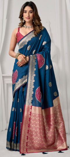 Blue color Saree in Silk fabric with Weaving work