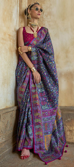 Blue color Saree in Art Silk fabric with Printed work