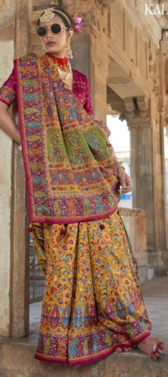 Yellow color Saree in Art Silk fabric with Printed work