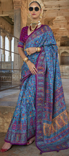 Blue color Saree in Art Silk fabric with Printed work