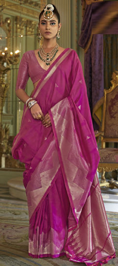 Pink and Majenta color Saree in Silk fabric with Weaving, Zari work