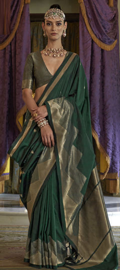 Green color Saree in Silk fabric with Weaving, Zari work