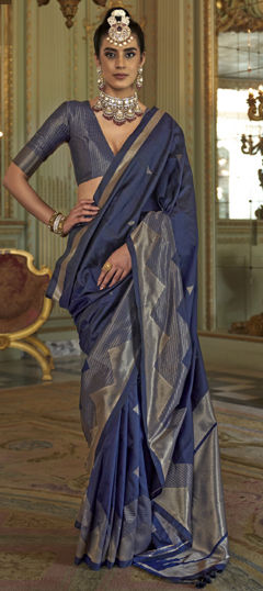 Blue color Saree in Silk fabric with Weaving, Zari work