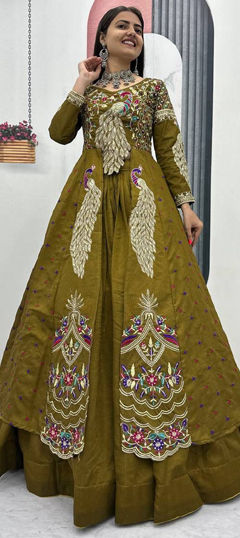 Green color Ready to Wear Lehenga in Silk fabric with Embroidered, Sequence work
