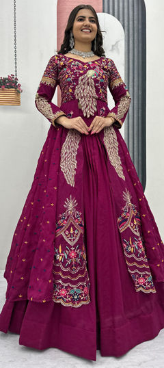 Pink and Majenta color Ready to Wear Lehenga in Silk fabric with Embroidered, Sequence work